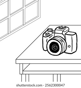 coloring page a camera  on table