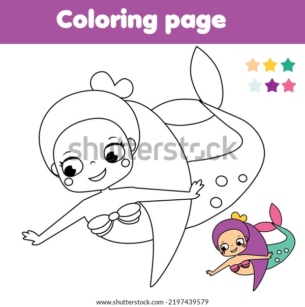 Coloring Page Cartoon Mermaid Drawing Kids Stock Illustration ...