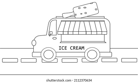 Coloring Page For Children, Coloring Page For Toddler, Drawing Ice Cream Truck For Kids, Activity Page For Happy Coloring, Ice Cream Truck, Children Painting, Coloring For Adult