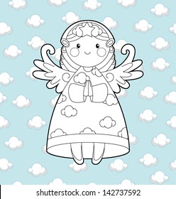 Coloring Page Christmas Angel Illustration Stock Illustration 142737586 ...