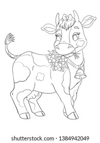 Coloring Page Cute Cartoon Cow On Stock Illustration 1384942049 ...