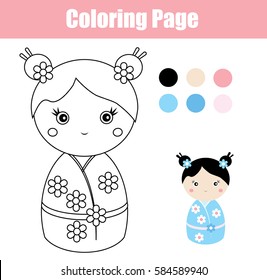 coloring page cute japanese kokeshi doll stock vector royalty free 565969885 shutterstock