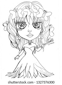 Coloring Page Cute Princess Drawing Outline Stock Illustration 1327376300