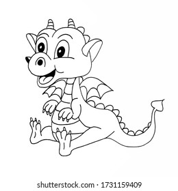 Coloring page for kids with funny cartoon dragon 1. Cute hand drawn fantasy baby dragon drawing contour for coloring. Entertainment for kids. Children's arts game.