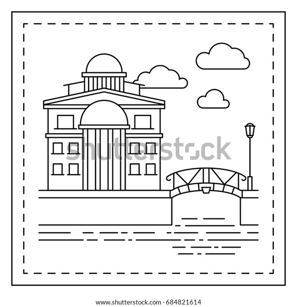 Coloring Page Kids House Bridge Illustration Stock Illustration