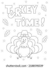 coloring page for kids  turkey time  fun thanksgiving design and cartoon turkey   easy shapes to color  you can print it standard 8 5x11 inch paper