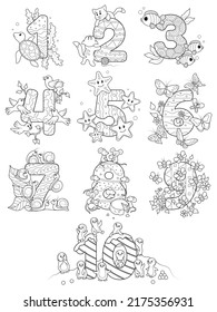 Coloring Page - Numbers. Education And Fun For Childrens. Printable Sheet - 1 To 10.