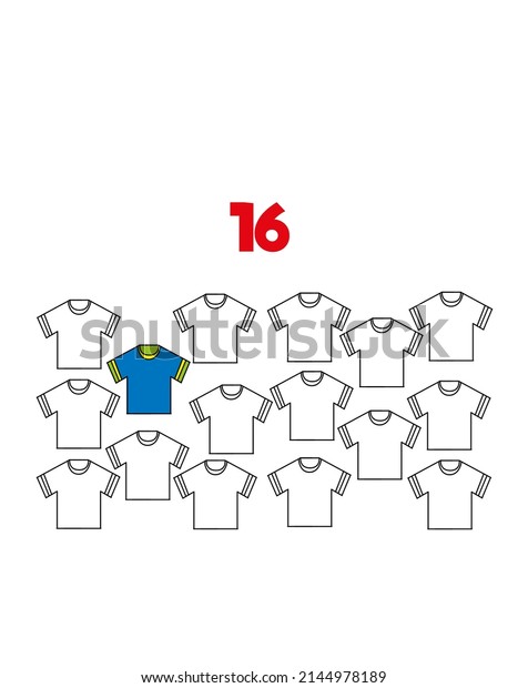 Coloring page - Numbers. Education and fun for\
children\'s. Baby first numbers - Colorize and count. Number 16\
sixteen,\
shirts.