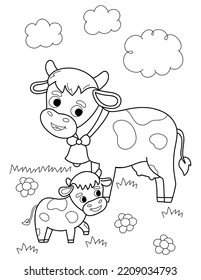 Coloring Page Outline Cartoon Cute Cows Stock Illustration 2209034793 ...