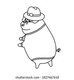 Coloring Pig Standing Wearing Hat Smiling Stock Illustration 1827467618 ...