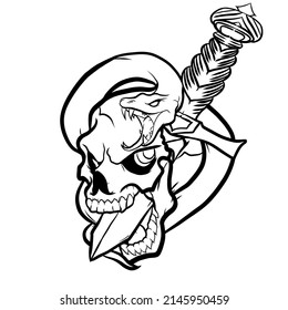 Coloring Skull,snake,dagger Drawing Illustration. Tattoo Design.