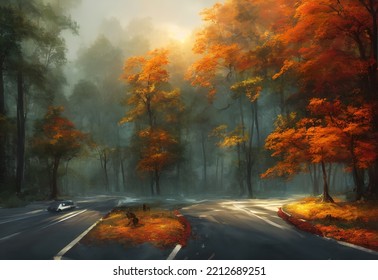 The Colors Of The Leaves Are So Vibrant That It Looks Like The Trees Are On Fire. The Road Is Covered In A Blanket Of Red, Orange, And Yellow Leaves. It's A Beautiful Day To Take A Drive And Enjoy The