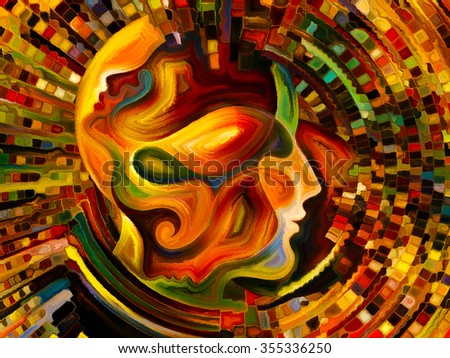 Colors of the Mind series. Arrangement of elements of human face, and colorful abstract shapes on the subject of mind, reason, thought, emotion and spirituality