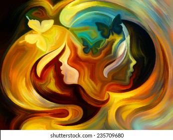 Colors Of The Mind Series. Creative Arrangement Of Elements Of Human Face, And Colorful Abstract Shapes As A Concept Metaphor On Subject Of Mind, Reason, Thought, Emotion And Spirituality