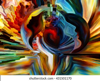 Colors Of The Mind Series. Creative Arrangement Of Elements Of Human Face, And Colorful Abstract Shapes As A Concept Metaphor On Subject Of Mind, Reason, Thought, Emotion And Spirituality