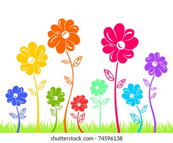 Colour Flowers On Green Grass Isolated Stock Illustration 74596138 ...