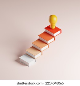Colour gradient stairs made books and light bulb top  Information   education concept  3D illustration 