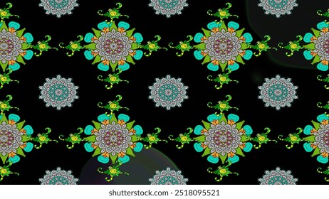 Colour Spring Theme sketch pattern Background. Flowers on black, gray and green colors. Nice flower raster pattern. Flat Flower Elements Design. - Powered by Shutterstock