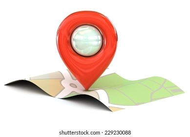 A Colourful 3d Rendered Map Or GPS Marker Icon