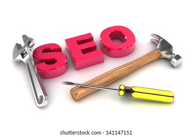 A Colourful 3d Rendered SEO Tools Concept Illustration