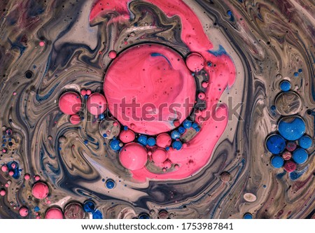 Colourful acrylic bubbles.Fluid art marble texture. Backdrop  abstract iridescent paint effect. Liquid acrylic artwork  flows and splashes. Mixed paints for interior poster.