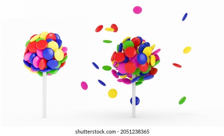 Colourful Candy Bean Lollipop Flying Burst Chocolate Beans 3d Illustration