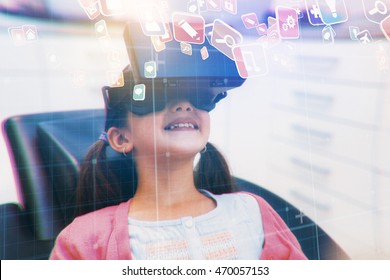 Colourful computer applications against girl using virtual reality headset during a dental visit - Powered by Shutterstock