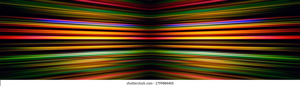 Colourful converging light beams on a black background banner