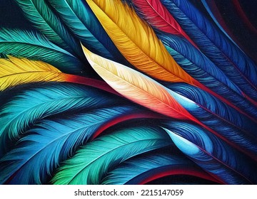 Colourful feathers background  Digital painting and texture  vibrant colours   gradients