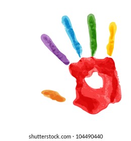 Colourful Handprint Paint On A White Background