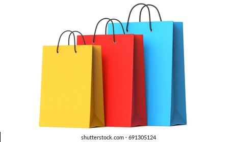 Colourful paper shopping bags  3d illustration  3D render  isolated white background