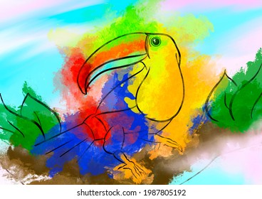 Colourful Tucan On The Branch, Iconoclastic