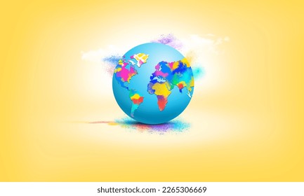 Colourful world 3d illustration with colour splashes. Concept on Happy Holi. The festival of colours. - Powered by Shutterstock