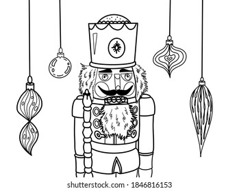 Colouring book with Nutcracker for children or adults. Christmas Fairy tale