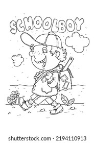 Colouring Page With Walking Schoolboy With Satchel