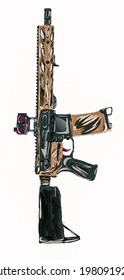 Colt M4 Carbine Assault Rifle Vector Art , Cartoon Look, 2d Drawing In Infinite Design 