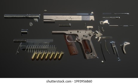 Colt1911A1 Gun Parts 3D Model