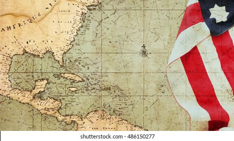 Columbus Day. Usa Flag and Nautical Chart