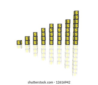 column chart made of 3D cube with dollar symbol