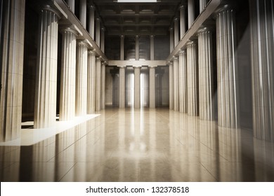 Column Interior Empty Room, Law Or Government Background Concept