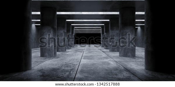 Columns Grunge Concrete Sci Fi Elegant\
Modern Futuristic Spaceship Underground Tunnel Hall Gallery Room\
Empty Space Tiled Floor Reflections Abstract Background Alien 3D\
Rendering\
Illustration