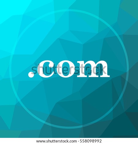 .com icon. .com website button on blue low poly background.
