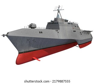 Combat Military Warship 3D Rendering On White Background