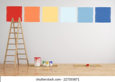 Combination of paint colors as selection on a wall during renovation (3D Rendering)