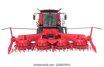 Combine Harvester Farm Equipment 3D Rendering On White Background