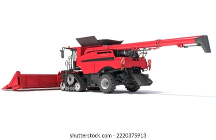 Combine Harvester Farm Equipment 3D Rendering On White Background