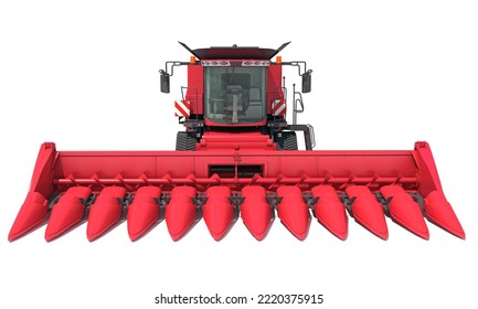 Combine Harvester Farm Equipment 3D Rendering On White Background