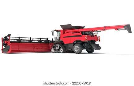 Combine Harvester Farm Equipment 3D Rendering On White Background