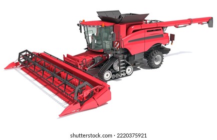 Combine Harvester Farm Equipment 3D Rendering On White Background