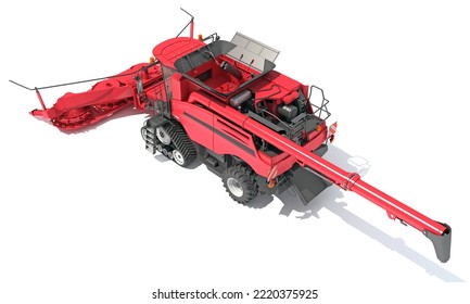 Combine Harvester Farm Equipment 3D Rendering On White Background